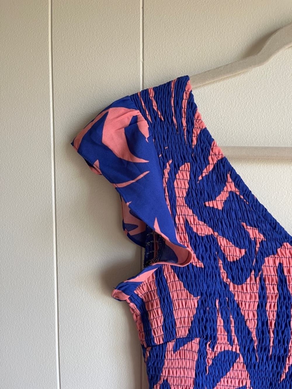 Amazon Pink and Blue V-Neck Ruffle Tropical Beach Easter Maxi Dress Sz Med - Picture 2 of 7